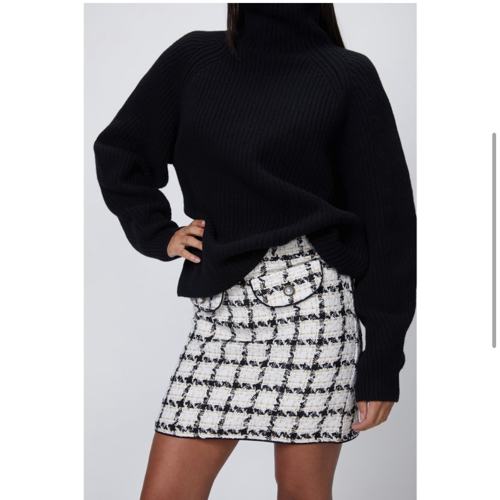 NEW SISTER JANE supper club mini tweed skirt in black/ivory